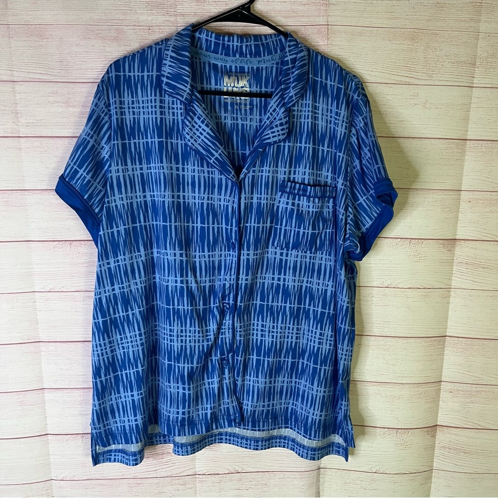 Muk Luks Soft Cozy Blue‎ Button Up Pajama Shirt Size XL